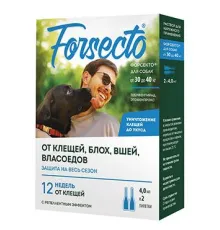 Астрафарм FORSECTO Капли от внешних паразитов для собак от 30 до 40 кг, 2х4 мл