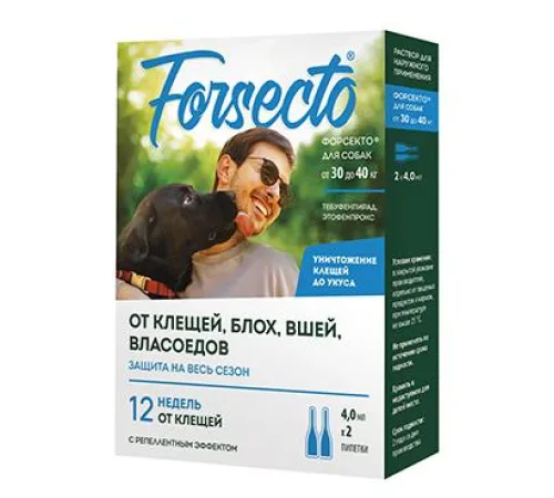 Астрафарм FORSECTO Капли от внешних паразитов для собак от 30 до 40 кг, 2х4 мл
