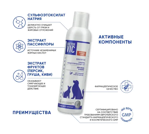 Шампунь Doctor VIC концентрированный для глубокой очистки шерсти собак и кошек 250 мл