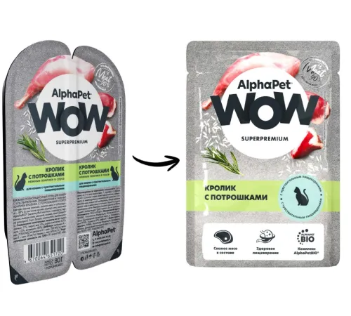 AlphaPet WOW Superpremium Кролик с потрошками, 85 г