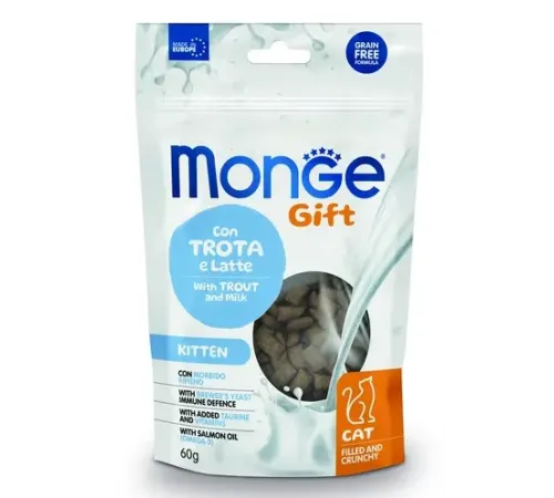 Monge Gift Kitten Хрустящие подушечки с начинкой с форелью и молоком, 60 г