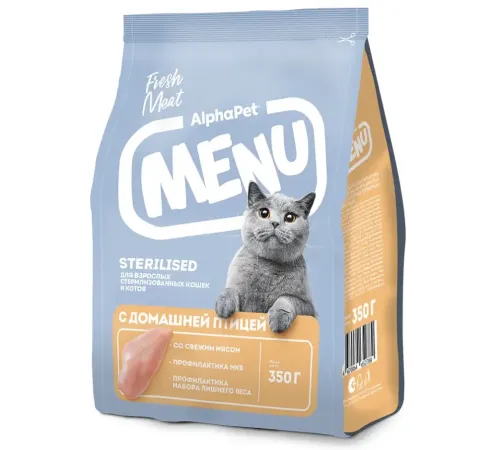 AlphaPet Menu Cat Sterilised (Птица), 350 г