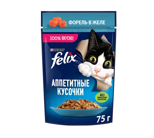 Felix Аппетитные кусочки для кошек (Форель в желе), 75 г
