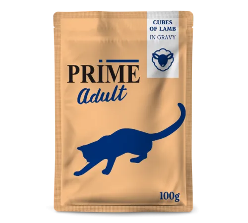 Prime Adult Пауч (Кусочки в соусе из ягненка) для кошек, 100 г
