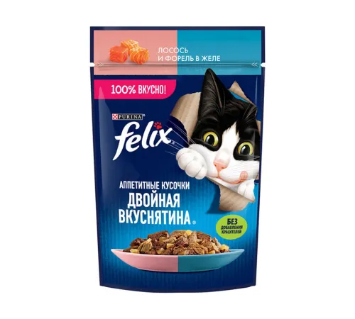 Felix Двойная вкуснятина для кошек (Лосось и форель в желе), 75 г