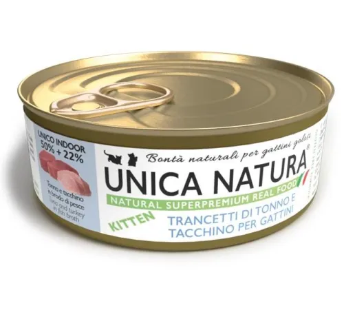 Unica Natura UNICO INDOOR Ломтики тунца и индейки для котят, 70 г