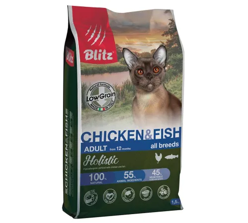 BLITZ Holistic LG Adult Cat (Курица, рыба) 1,5 кг