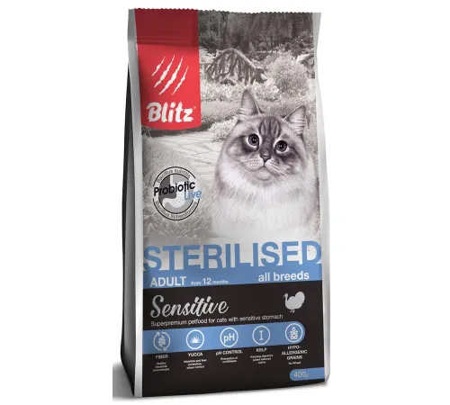 BLITZ Sensitive Adult Sterilised Cat (Индейка) 400 г