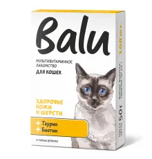 BALU Здоровье кожи и шерсти Лакомство мультивитаминное для кошек, 100 таб