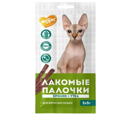 Мнямс Лакомые палочки для кошек (Утка, кролик), 5 г, 1 шт из уп.