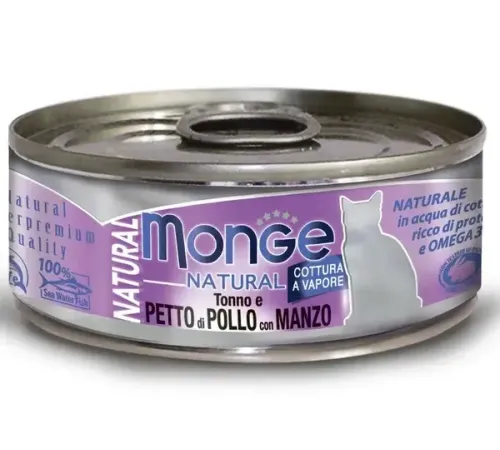 Monge Cat Natural Консервы из тунца с курицей и говядиной, 80 г