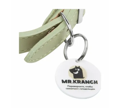 Mr.Kranch Ошейник кожаный с QR-адресником, нежно-зеленый, 20-24 см