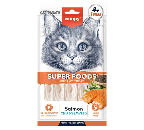 Wanpy Cat Нежное пюре из лосося с семенами чиа и водорослями, 70 г