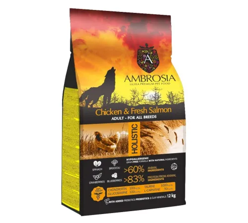 AMBROSIA Adult All Breeds (Курица, лосось), 12 кг