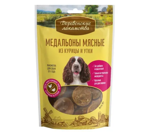 Деревенские лакомства Медальоны мясные из курицы и утки, 90 г