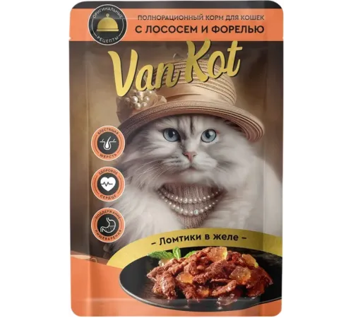 Van kot для кошек (Ломтики с лососем и форелью в желе), 75 г х 28 шт
