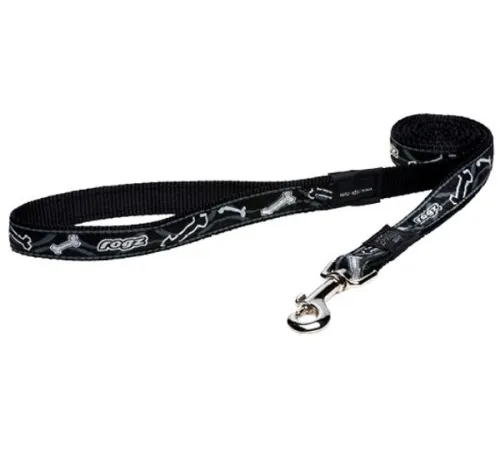 Удлиненный поводок Rogz Fancy Dress Black Bone XL 25 мм/1,8 м