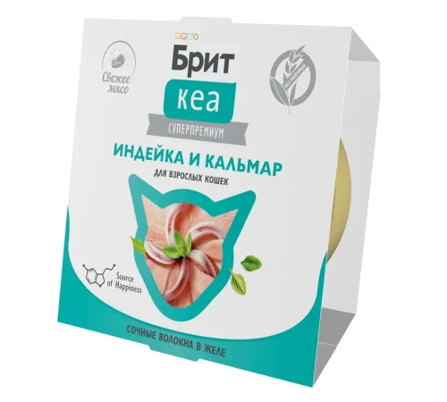 Брит Кеа для взрослых кошек (Индейка и кальмар в желе), 75 г