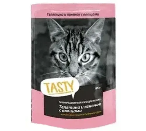 Tasty Телятина, ягненок и овощи в желе для кошек, 85 г х 28 шт