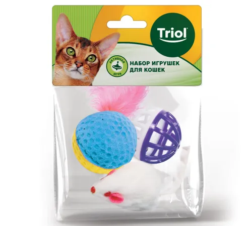 Triol Набор игрушек XW0028 для кошек (мяч, мышь, шар), d40мм; 45мм; d40мм
