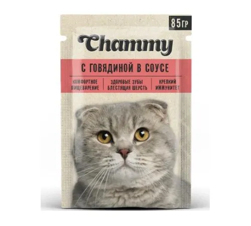 Chammy Консервы для кошек (Говядина в соусе), 85 г х 25 шт (уп)