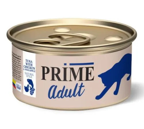 Prime Adult Консервы (Тунец с курицей и ананасом в собственном соку) для кошек, 85 г