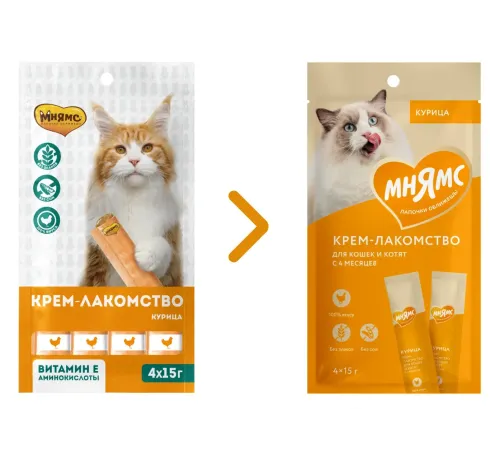 Мнямс Крем-лакомство для кошек с курицей, 15 г