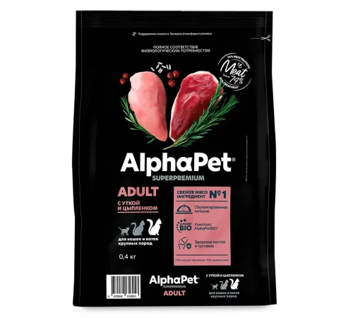 AlphaPet Superpremium Cat Adult (Утка, цыпленок), 400 г