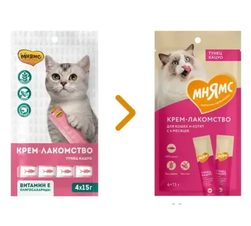 Мнямс Крем-лакомство для кошек с тунцом Кацуо, 15 г