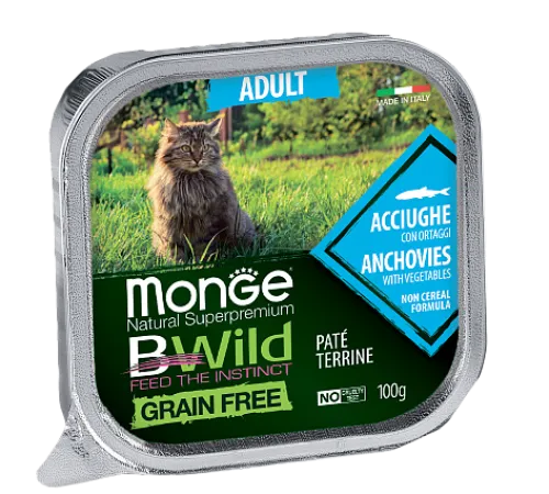 Monge Консервы BWild GF Adult Cat (Анчоус, овощи), 100 г