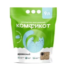 Комфикот Наполнитель древесный впитывающий, мелкие гранулы, 9л, 3 кг