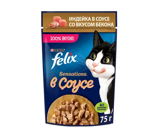 Felix Sensations для кошек (Индейка и бекон в соусе), 75 г