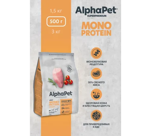 AlphaPet Monoprotein Dog Small Adult (Индейка), 500 г