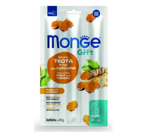 Monge Gift Mobility Support Dog Мягкие палочки со свежей форелью, босвеллией и куркумой, 45 г