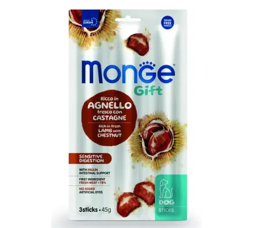 Monge Gift Sensitive Digestion Dog Мягкие палочки со свежим ягненком, каштаном и инулином, 45 г