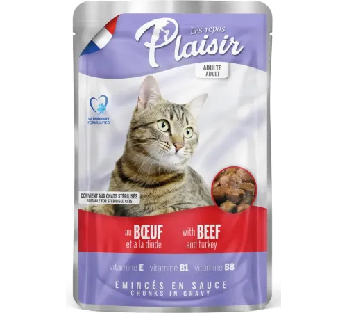 Plaisir Кусочки в соусе для кошек (Говядина и индейка), 100 г