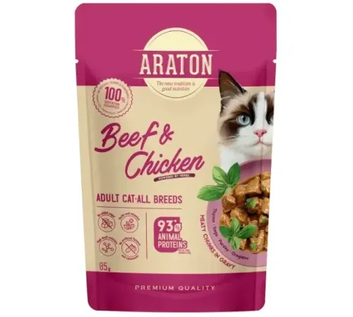 Araton для кошек (Говядина и курица в соусе), 85 г