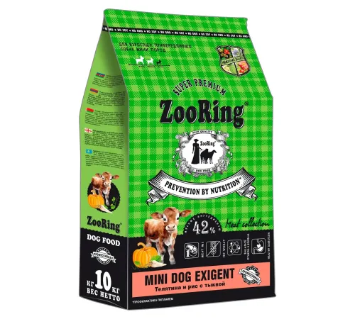ZooRing Mini Dog Exigent (Телятина и рис с тыквой), 10 кг