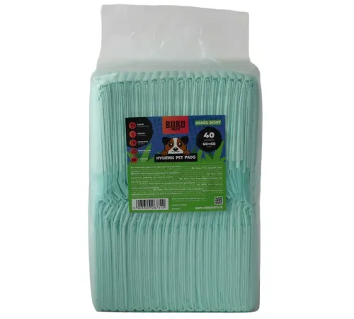 Bubu Pets Подстилки гигиенические зеленые с ароматом травы, 60х60 (40 шт)
