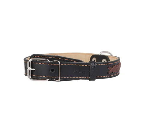 Collar двойной с вплетенной косой Black 25 мм, 38-50 см