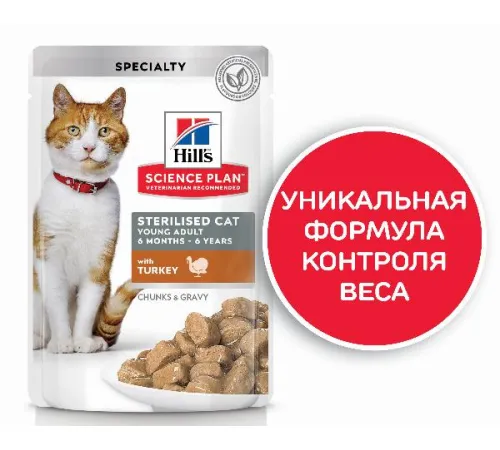 Hill's Science Plan Влажный корм для молодых стерилизованных кошек и кастрированных котов (индейка) 85 г х 10 шт