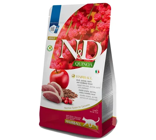 Farmina N&D GF Quinoa Hairball Cat (Утка и яблоко), 1,5 кг
