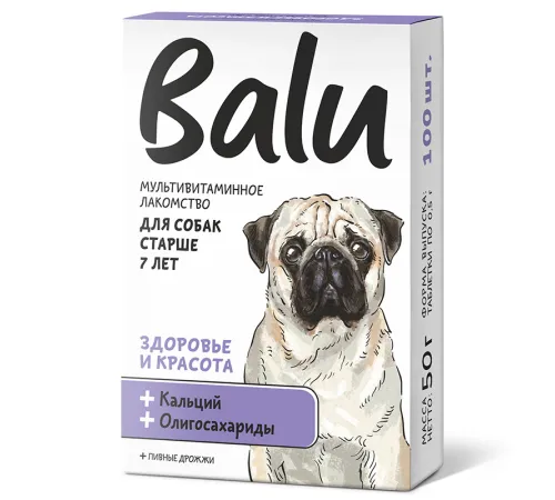 BALU Здоровье и красота Лакомство мультивитаминное для собак, 100 таб