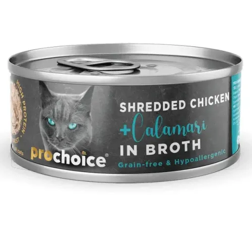 Prochoice Deluxe Shredded Курица и кальмары в бульоне для кошек, 70 г