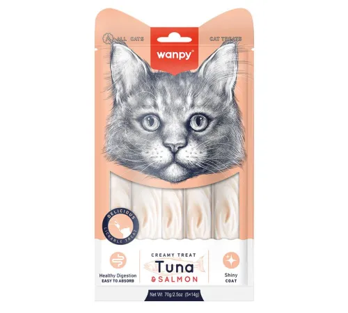 Wanpy Cat Нежное пюре из тунца и лосося, 5 шт х 14 г