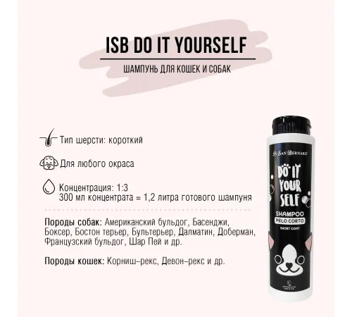 Iv San Bernard Шампунь DO IT YOURSELF для кошек и собак с короткой шерстью, 300 мл