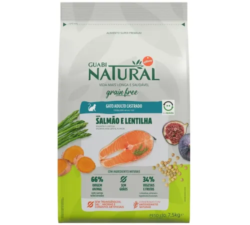 Guabi Natural Cat Sterilised Grain Free (Лосось, чечевица), 7,5 кг