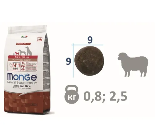 Monge Dog Speciality Puppy & Junior Mini (Ягненок, рис) 0,8 кг