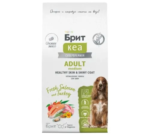 Брит Кеа Dog Adult M Healthy Skin&Shiny Coat (Лосось, индейка), 3 кг new