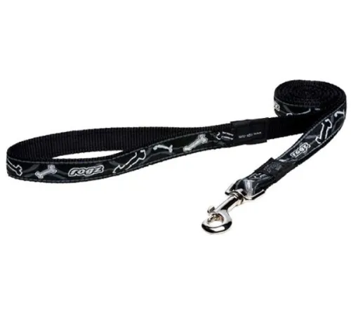 Поводок Rogz Fancy dress Black Bone L 20 мм/1,4 м